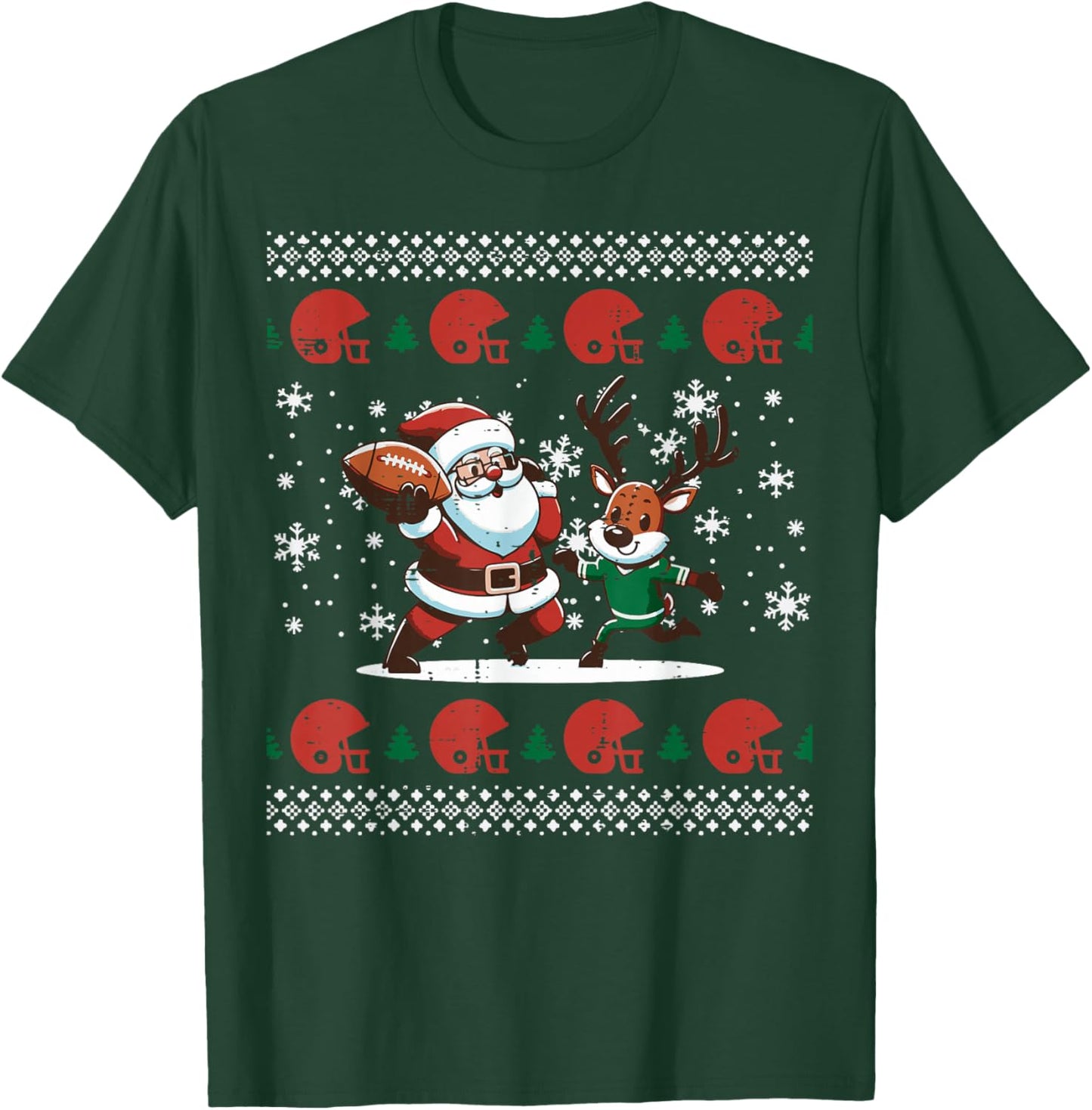 Christmas Santa Reindeer Football Ugly Xmas Boys Kids Men T-Shirt - T-Shirt | Forest