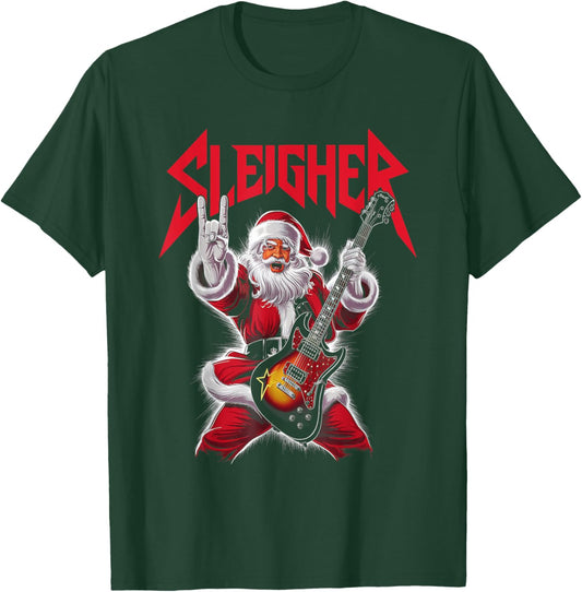 Christmas Sleigher Santa Rock Xmas Rocker Men Women Kids Boy T-Shirt - T-Shirt | Forest