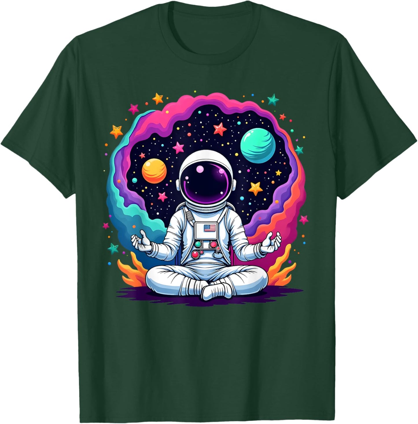 Funny Astronaut Yoga Meditation Planets Science Space T-Shirt - T-Shirt | Forest