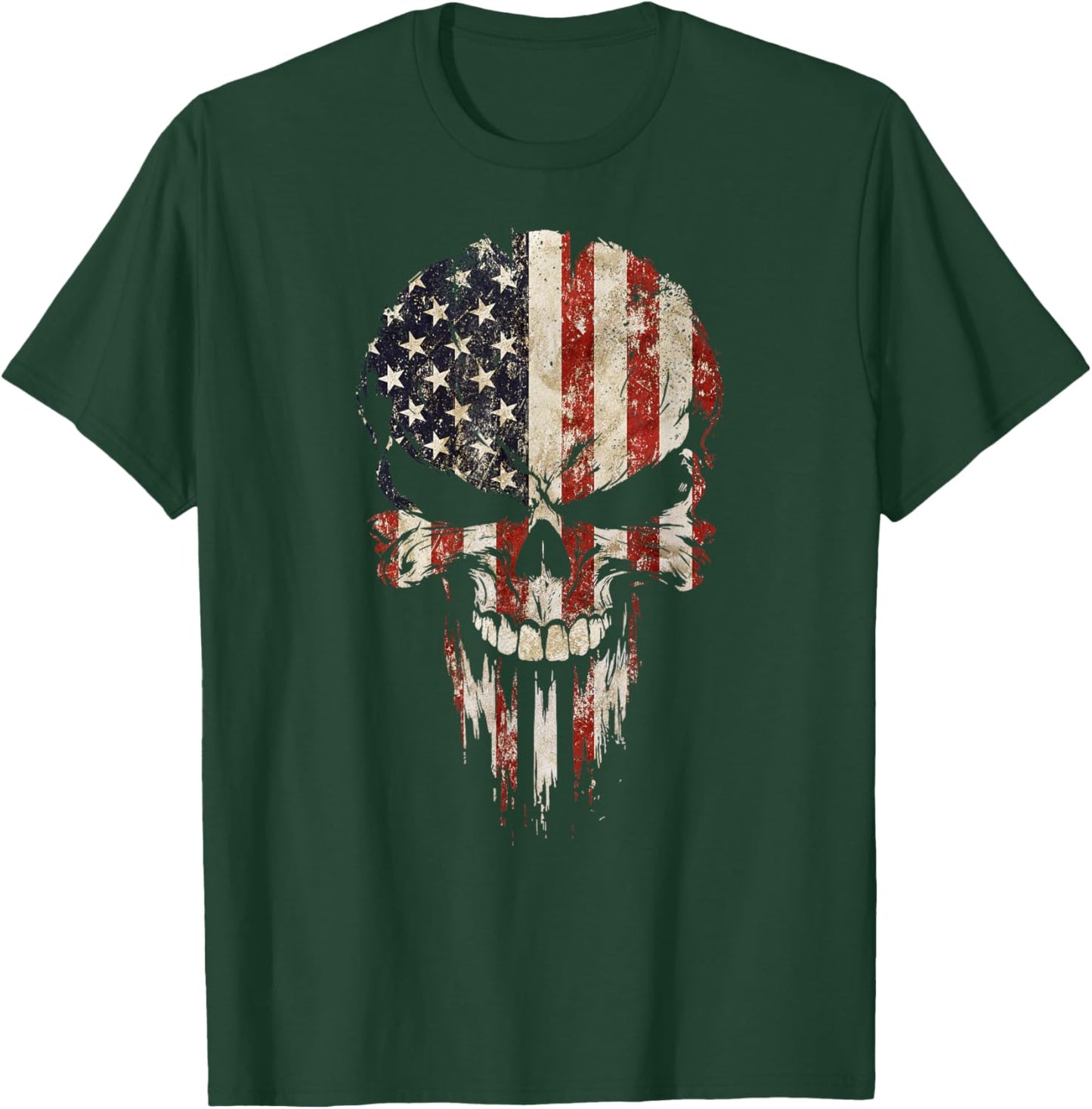 Vintage USA Flag Skull Patriotic T-Shirt - T-Shirt | Forest