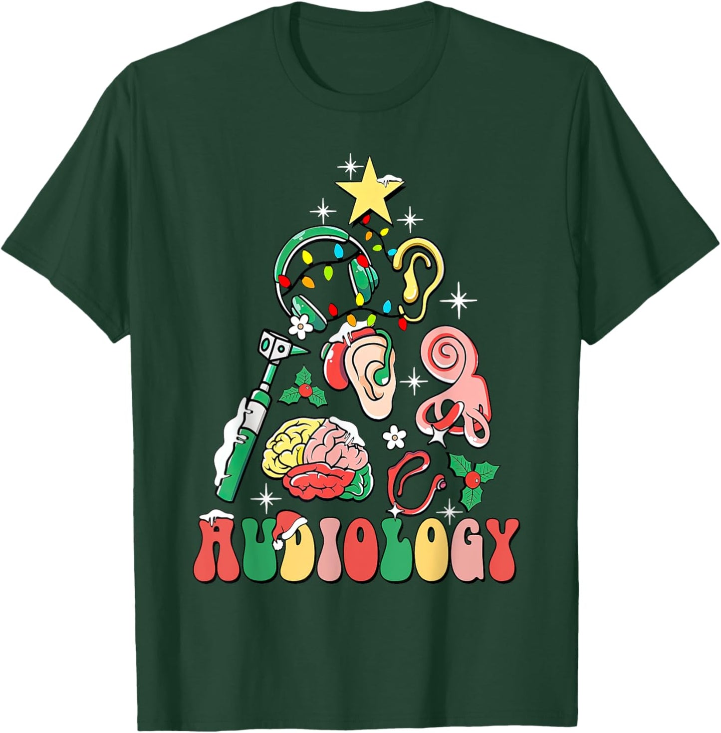 Audiology Christmas Tree Audiologist Squad Healthcare Worker T-Shirt - T-Shirt | Forest