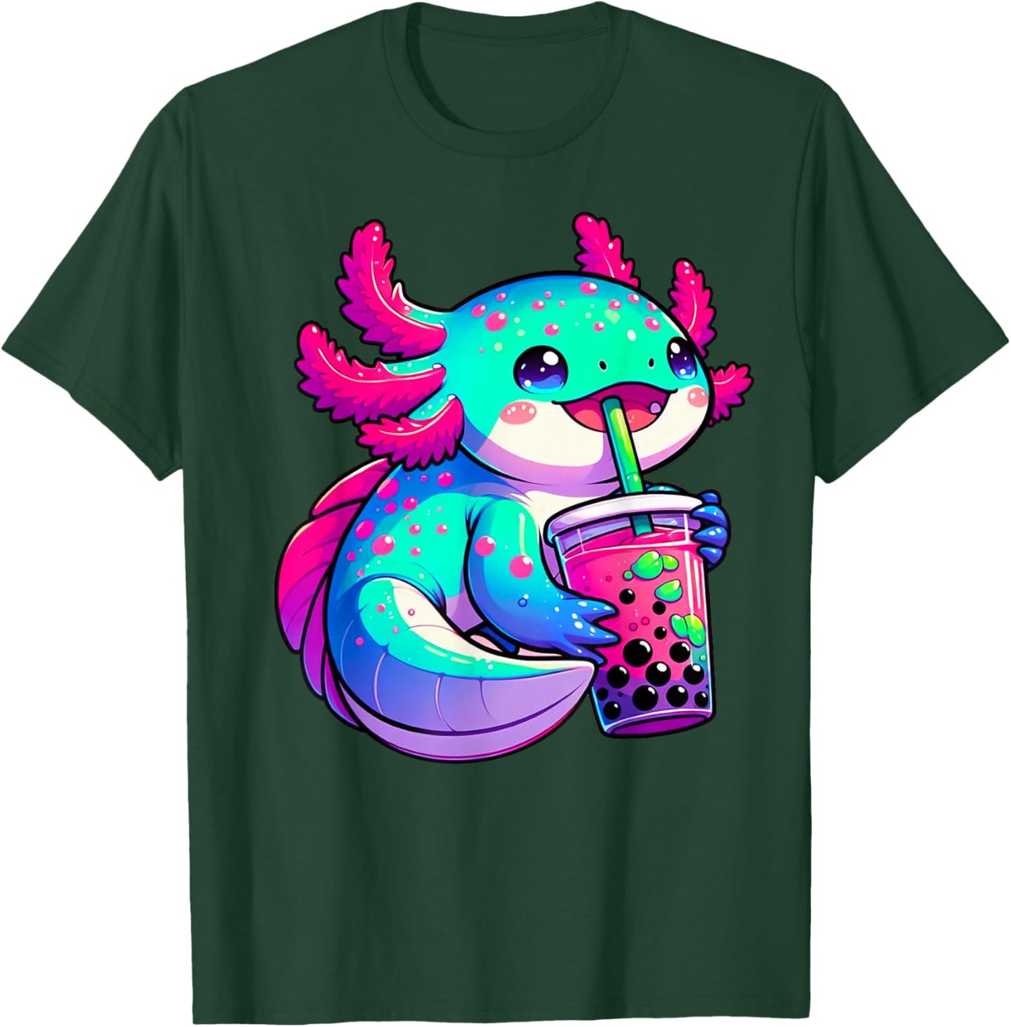 Axolotl Bubble Boba Tea Anime Cute Kawaii Blue Axolotl T-Shirt - T-Shirt | Forest