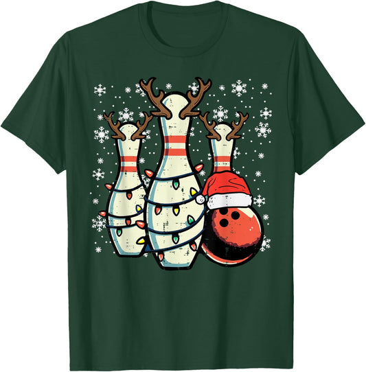 Christmas Bowling Pins Reindeer Xmas Bowler Women Men Kids T-Shirt - T-Shirt | Forest