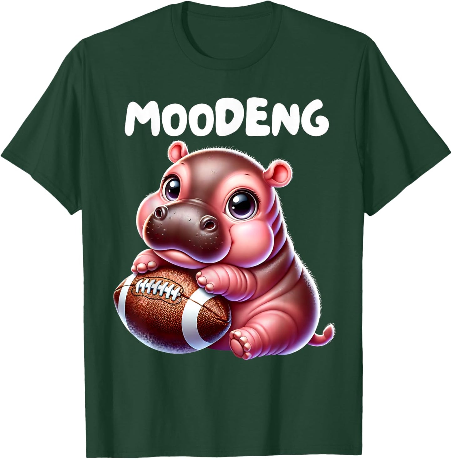 MooDeng American Football Sport Cute Baby Pygmy Hippo Meme T-Shirt - T-Shirt | Forest