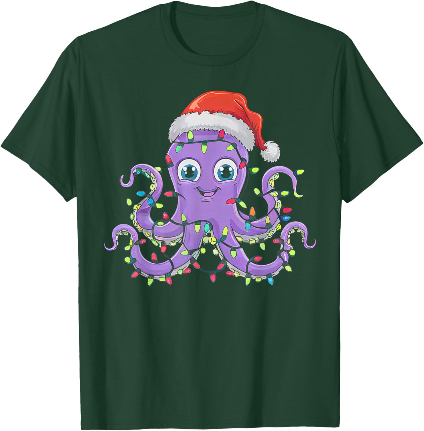 Octopus Wearing Santa Hat Christmas - Octopus Lover Xmas T-Shirt - T-Shirt | Forest