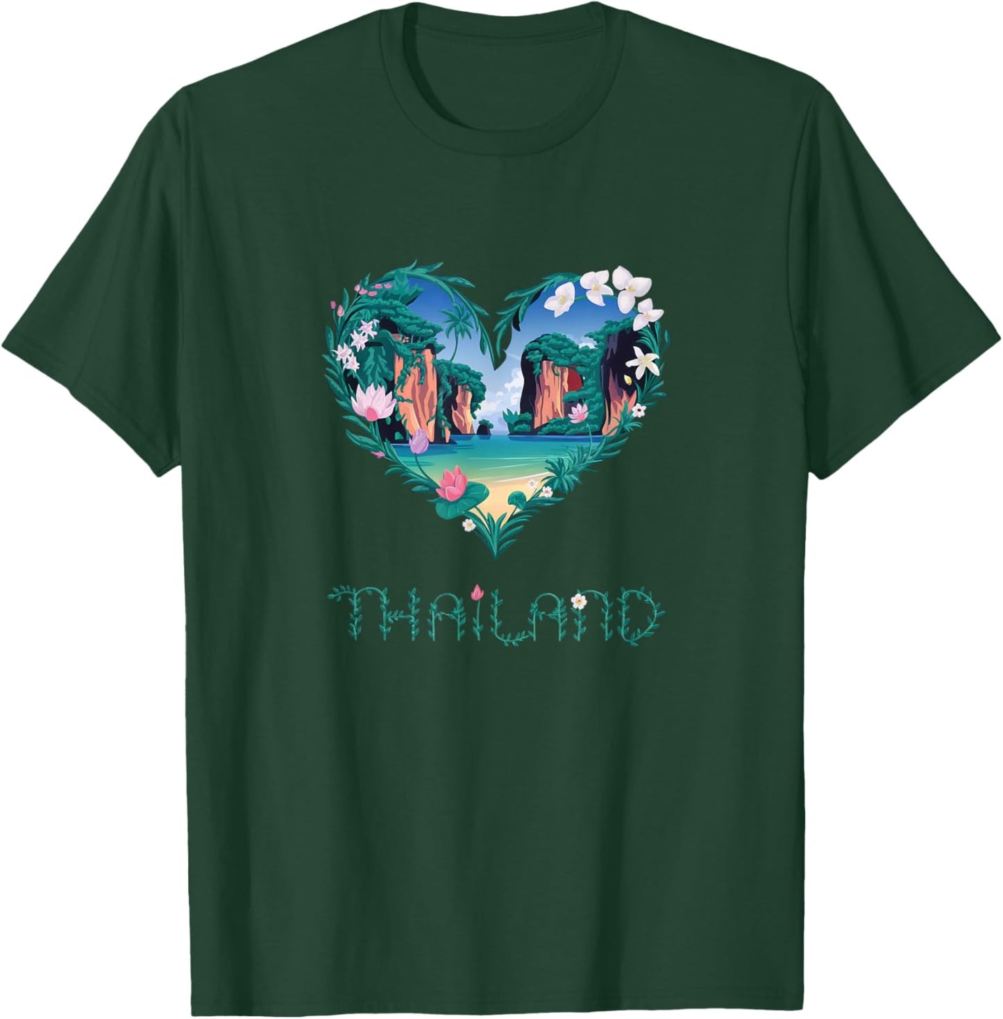Thailand Floral Heart - Tropical Island Lovers' Souvenir T-Shirt - T-Shirt | Forest