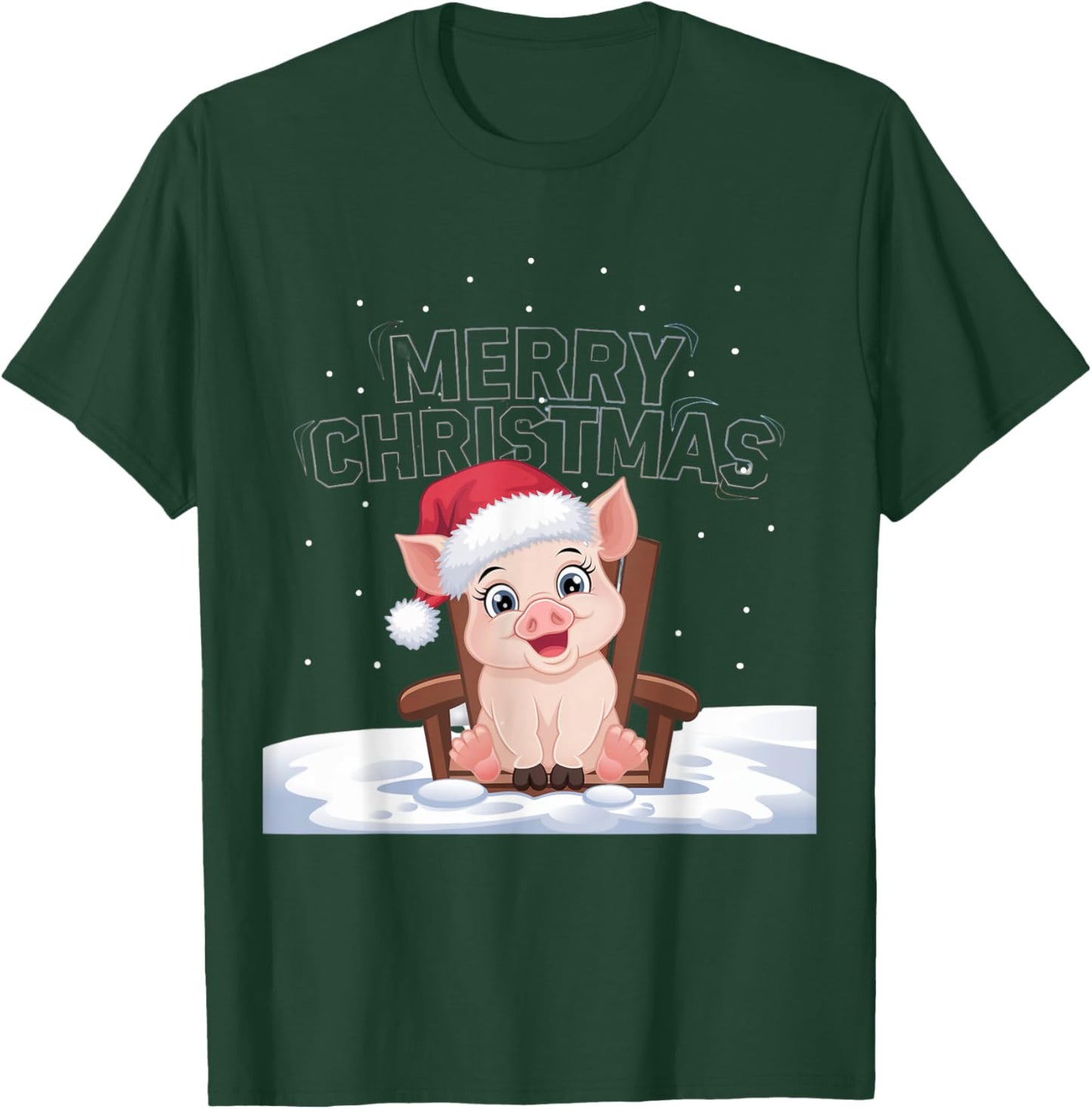 Cute Pig in Santa Hat Merry Christmas Winter Holiday Design T-Shirt - T-Shirt | Forest