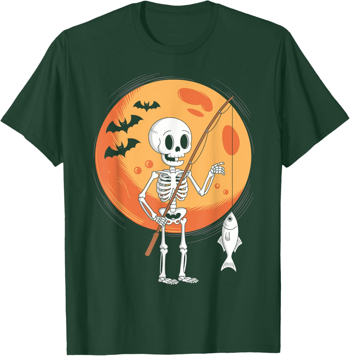 Funny Skeleton Fishing Lovers Moon Spooky Halloween Boys T-Shirt - T-Shirt | Forest