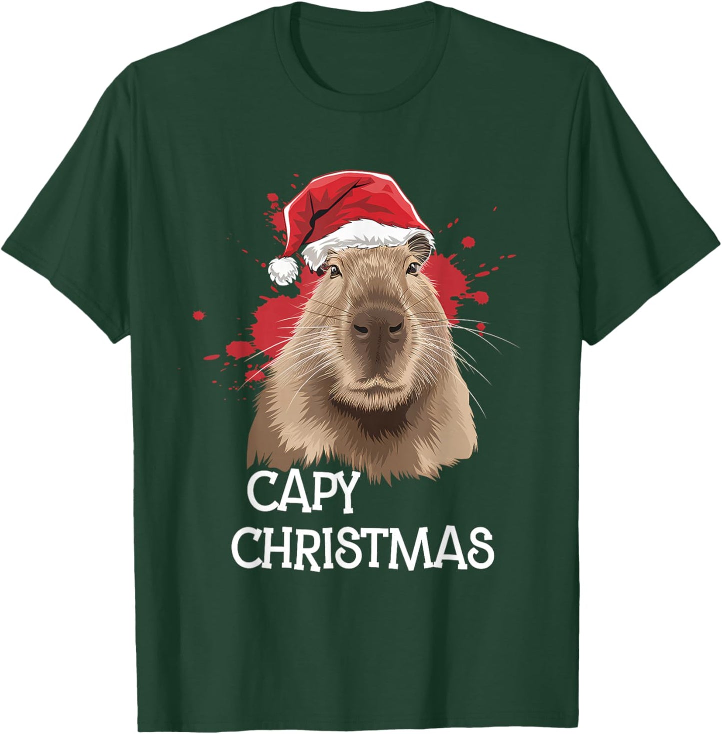 Capy Christmas Xmas Santa Hat Pajama Rodent Animal T-Shirt - T-Shirt | Forest