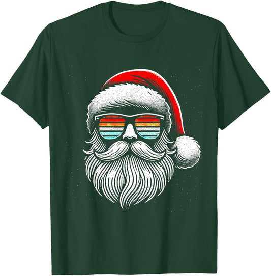 Santa Face Retro Sunglasses Christmas Xmas Men Women Kids T-Shirt - T-Shirt | Forest