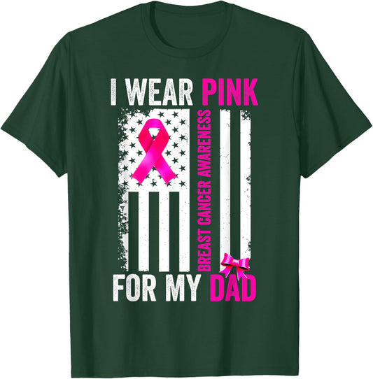 I Wear Pink For My Dad Breast Cancer Awareness American Flag T-Shirt - T-Shirt | Forest