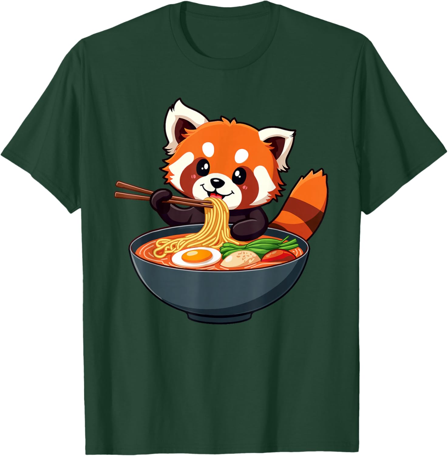 Cute Adorable Red Panda Eating Ramen Noodle Bowl T-Shirt - T-Shirt | Forest