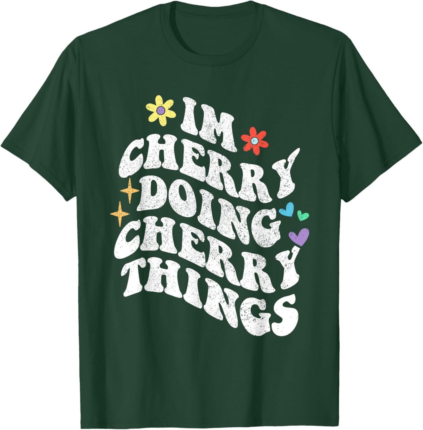 Personalized Name Mothers Day outfit Retro Groovy Im Cherry Doing Cherry Things Funny Mother's T-Shirt - T-Shirt | Forest