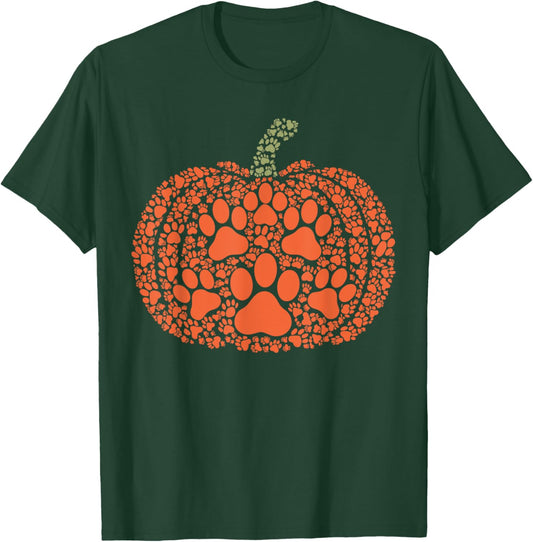 Pumpkin Paws Cat Dog Halloween Pumpkin Paw Print T-Shirt - T-Shirt | Forest