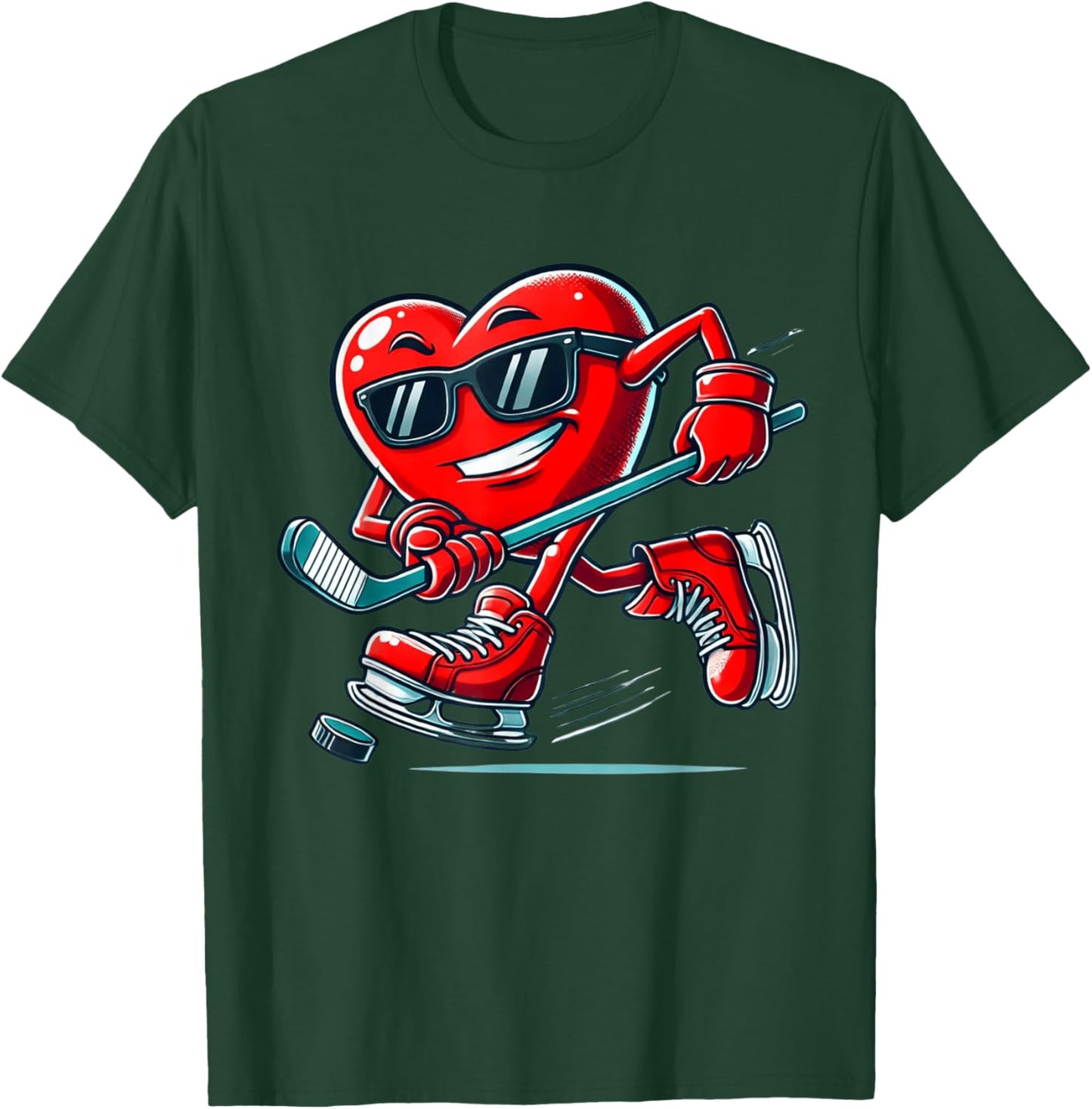 Valentines Day Ice Hockey Funny Red Heart Love Boys Kids T-Shirt - T-Shirt | Forest