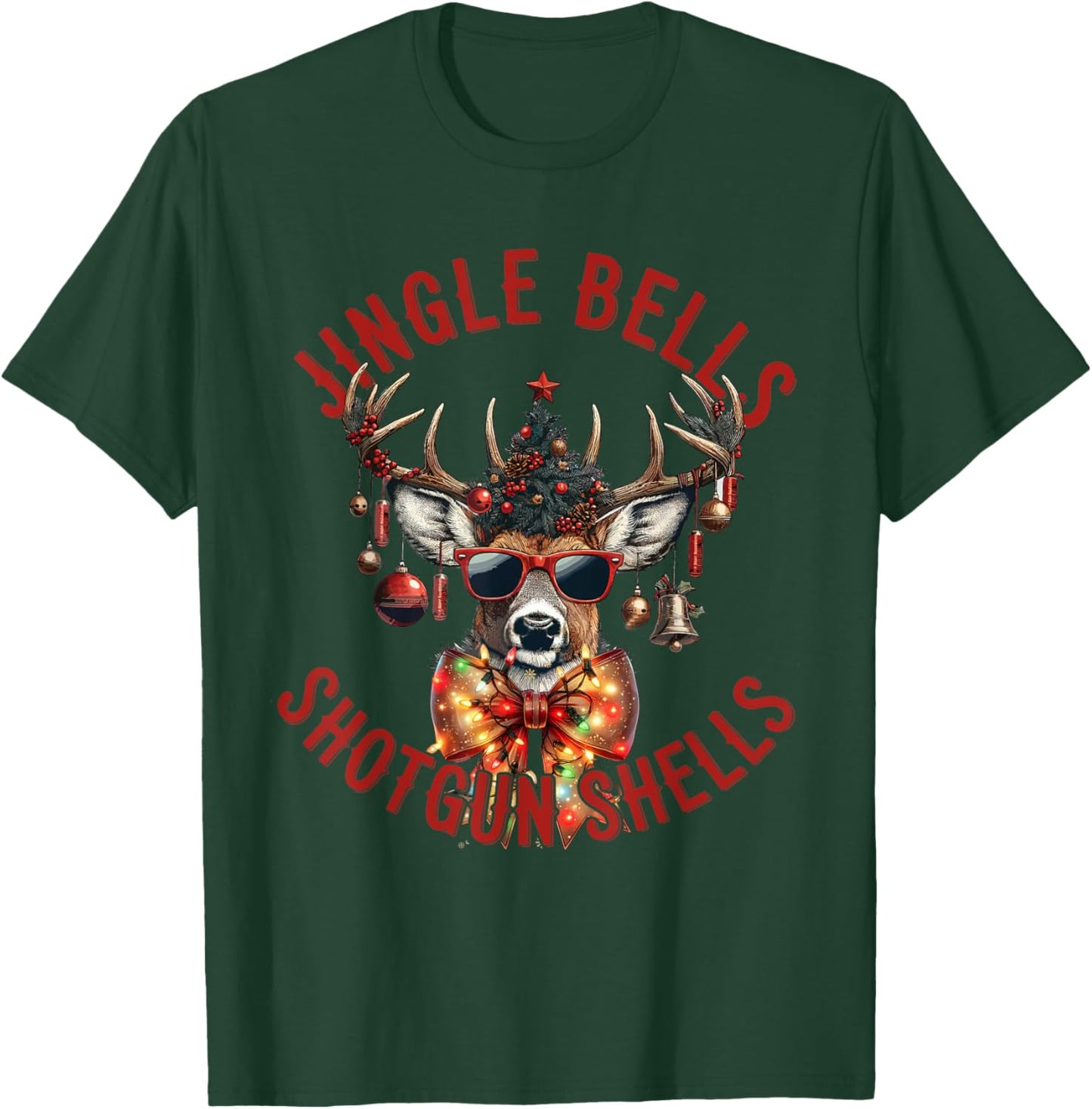 Jingle Bells Shotgun Shells, Christmas Deer hunt Hunting T-Shirt - T-Shirt | Forest