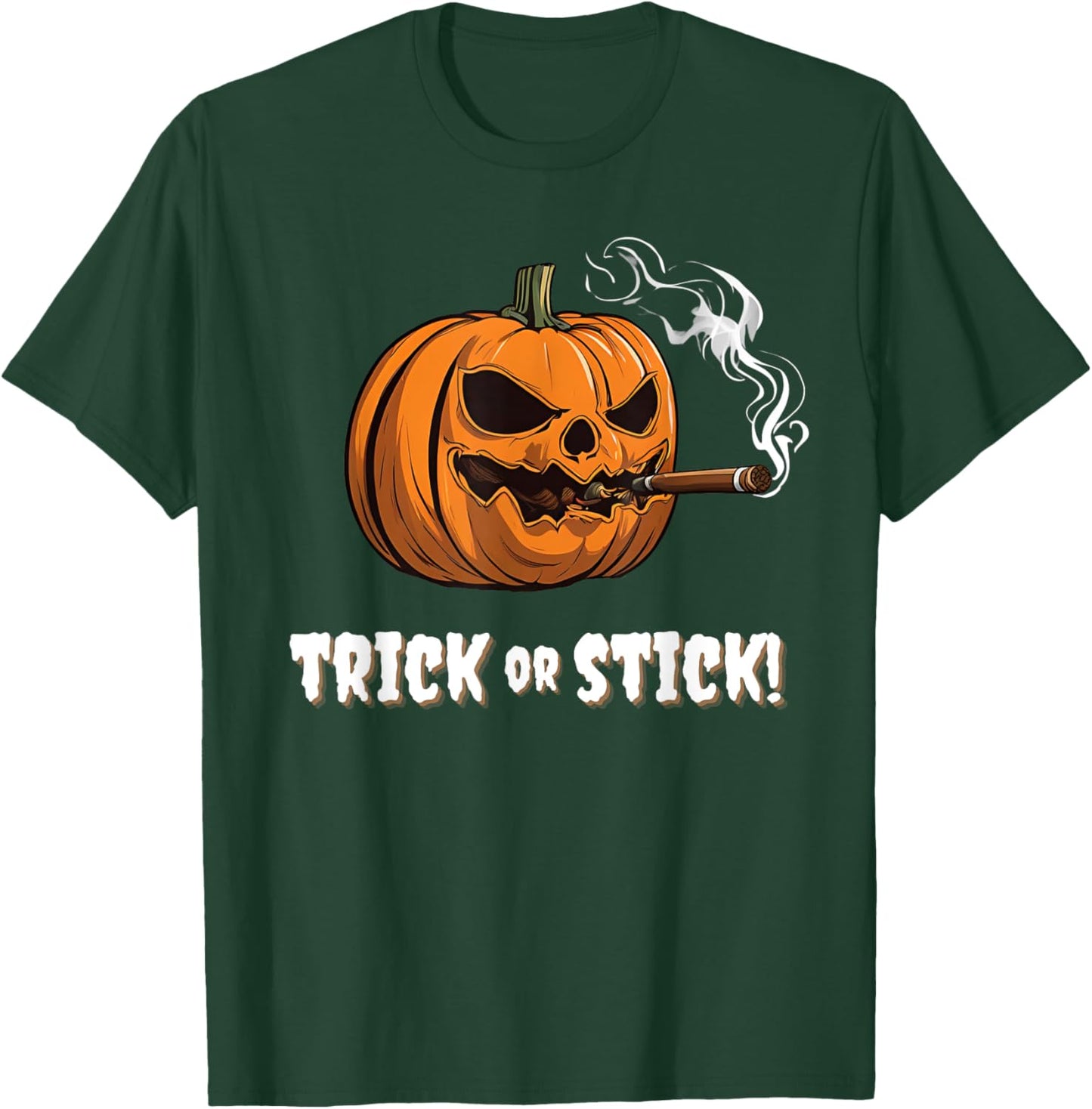 Cigar Smoking Pumpkin Halloween Trick Or Stick Lounge Gear T-Shirt - T-Shirt | Forest