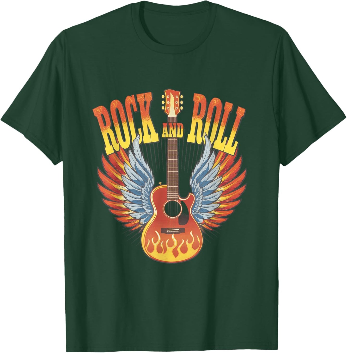 Retro 80s Rock and Roll Music Electric Vintage Guitar Wings T-Shirt - T-Shirt | Forest