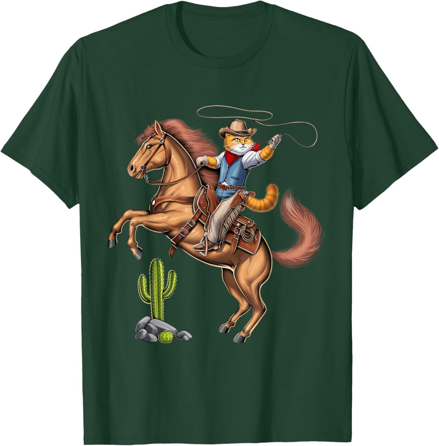 Cat Cowboy Riding Rodeo Horse Western Country Funny Cat T-Shirt - T-Shirt | Forest