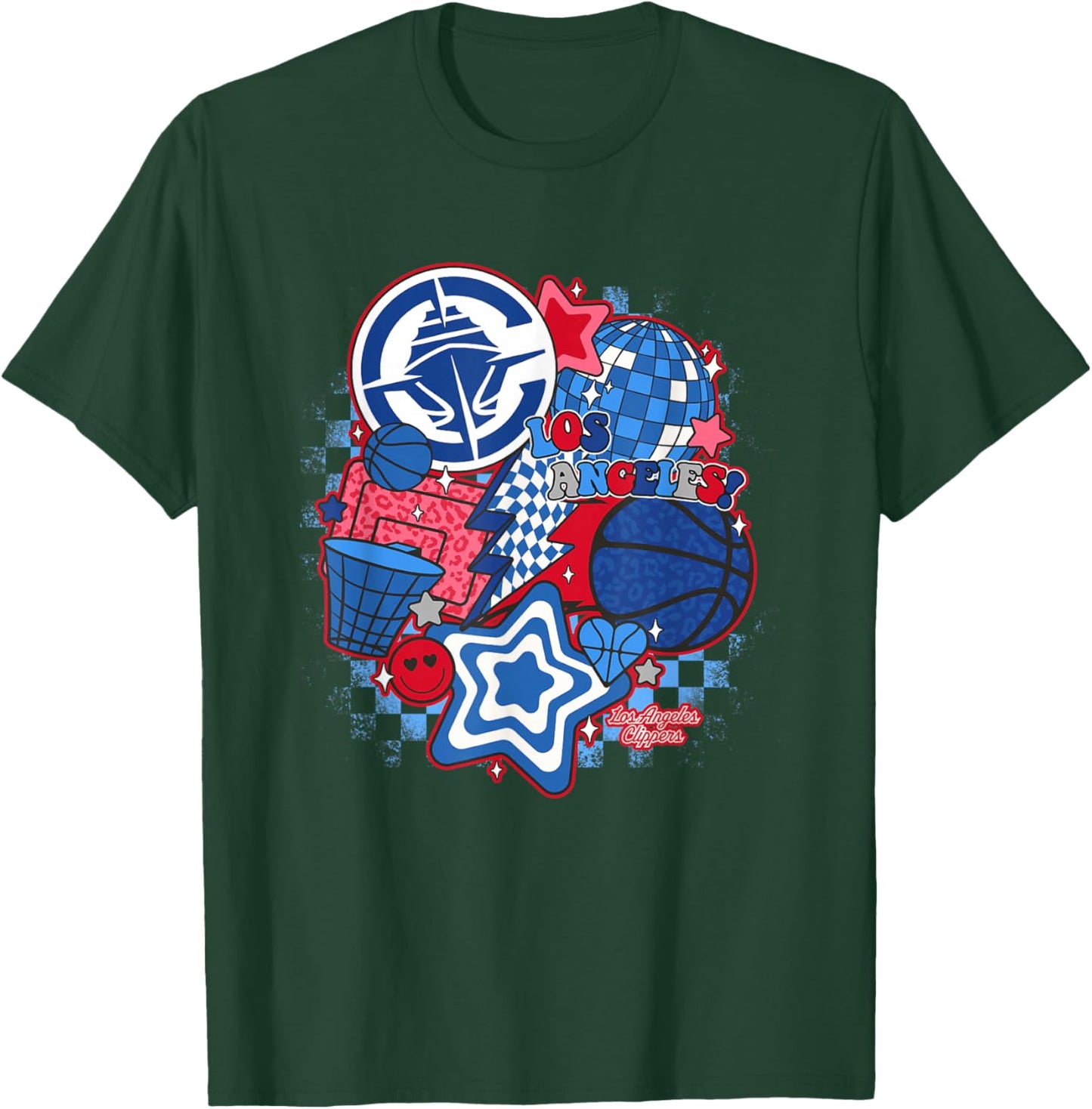 Los Angeles Clippers NBA Psychedelic Basketball Collage - -Adults & Kids - Black - Short Sleeve - Small - Classic Fit - Cotton Blend - NBA Los Angeles Clippers Basketball T-Shirt - T-Shirt | Forest
