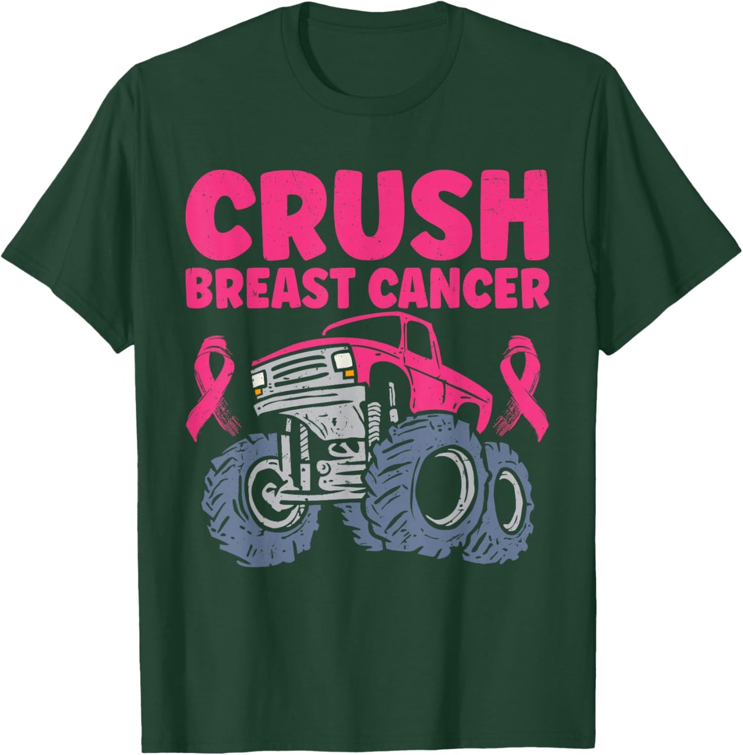 Crush Breast Cancer Awareness Truck pink Women Men Boys T-Shirt - T-Shirt | Forest