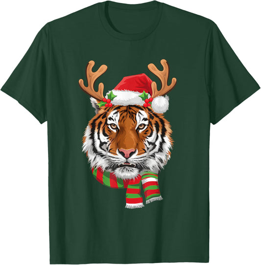 Tiger Reindeer Christmas - Santa Tiger Xmas Tiger Lover T-Shirt - T-Shirt | Forest