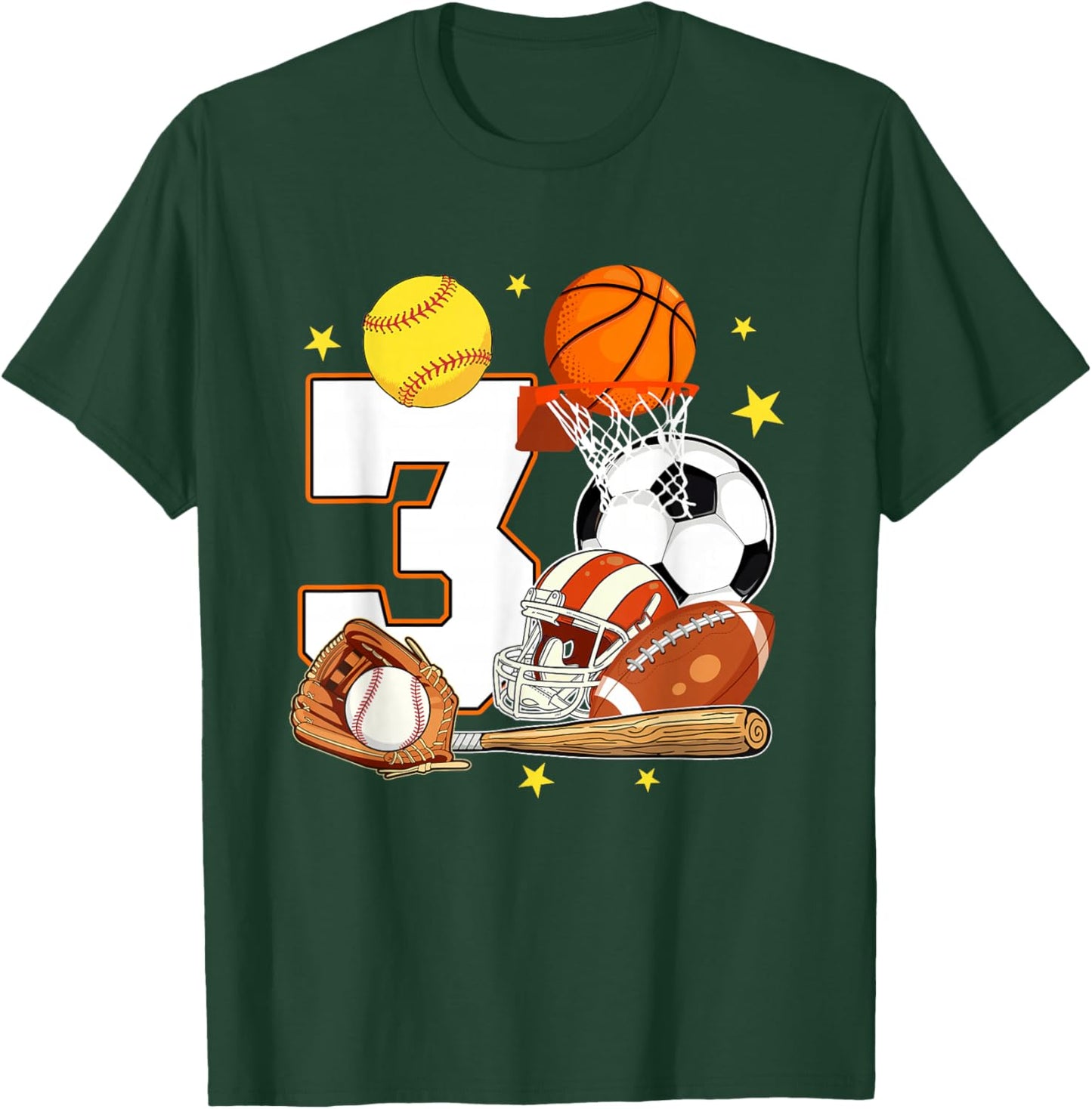 3rd Birthday Sports Birthday Theme 3 Year Old Birthday T-Shirt - T-Shirt | Forest