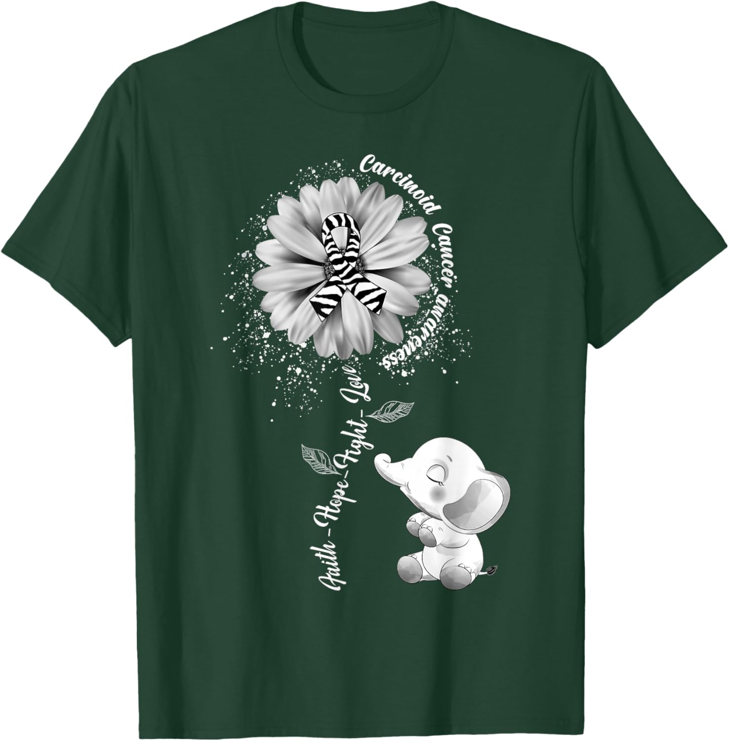 Faith Hope Fight Love Elephant Carcinoid Cancer Awareness T-Shirt - T-Shirt | Forest
