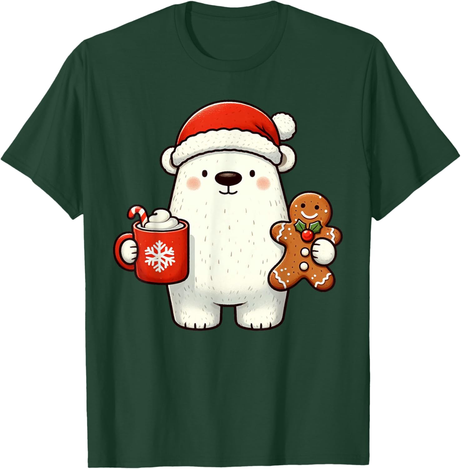 Polar Bear Santa Hat Christmas Holiday Xmas Coffee Cookies T-Shirt - T-Shirt | Forest