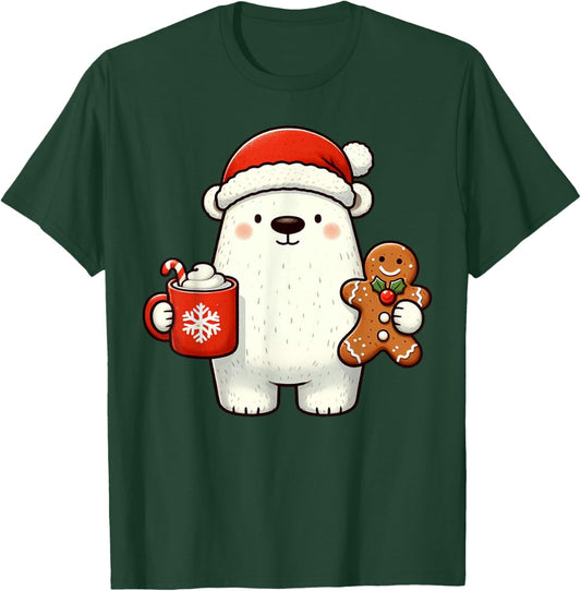 Polar Bear Santa Hat Christmas Holiday Xmas Coffee Cookies T-Shirt - T-Shirt | Forest