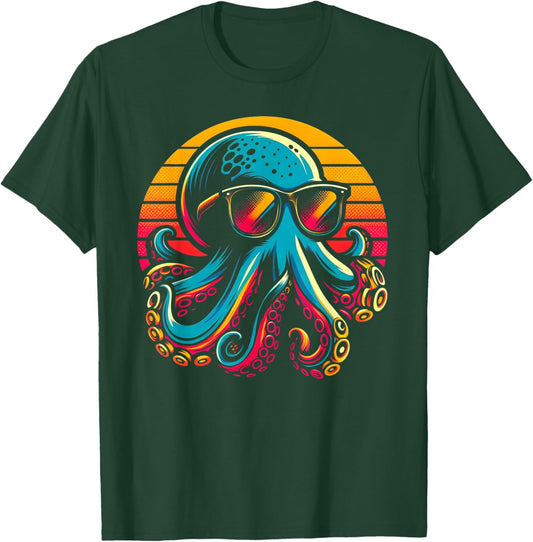 Cool Octopus Kraken With Sunglasses Men Women Kids Vintage T-Shirt - T-Shirt | Forest
