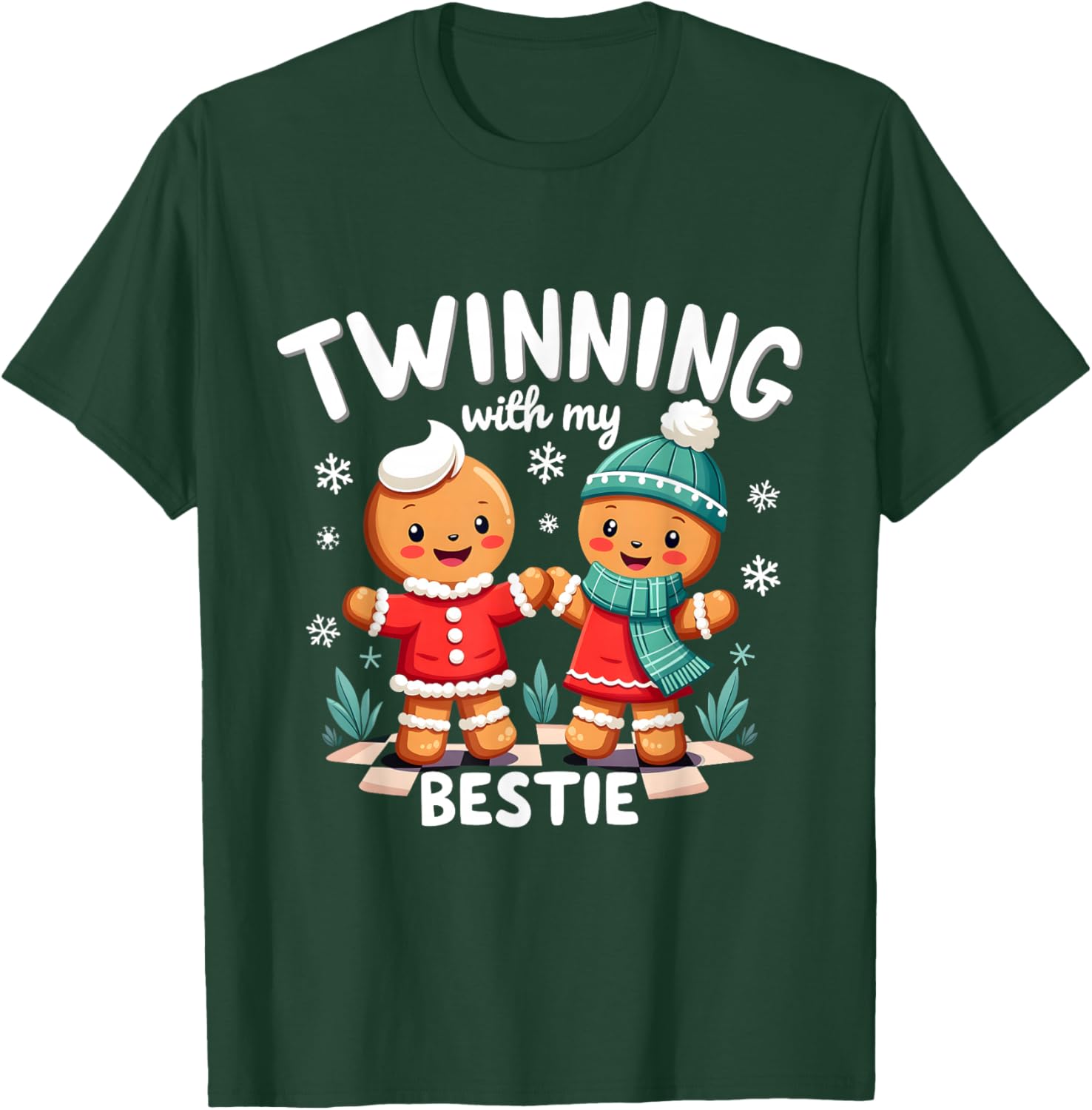 Twinning With My Bestie Christmas Gingerbread Best Friend T-Shirt - T-Shirt | Forest