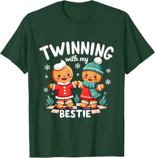 Twinning With My Bestie Christmas Gingerbread Best Friend T-Shirt - T-Shirt | Forest