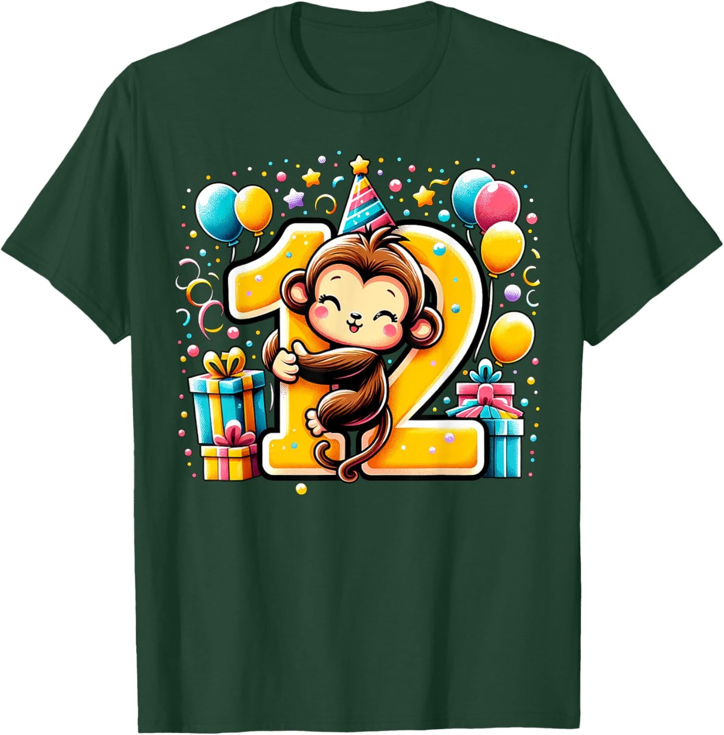 Monkey 12th birthday boy girl 12 years old twelfth Monkey T-Shirt - T-Shirt | Forest