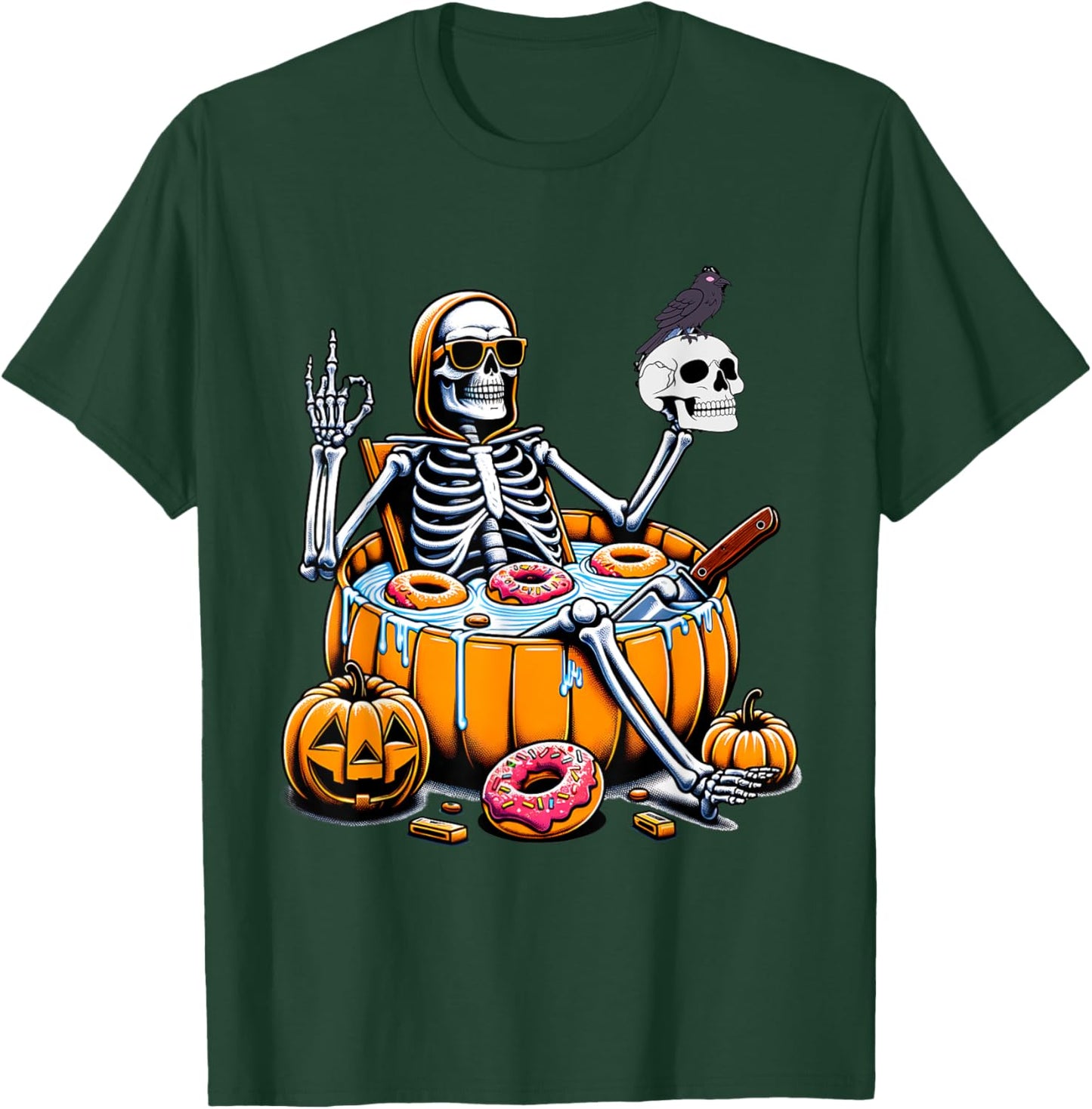 Halloween Just Chillin Skeleton Summerween Donut Women Men T-Shirt - T-Shirt | Forest