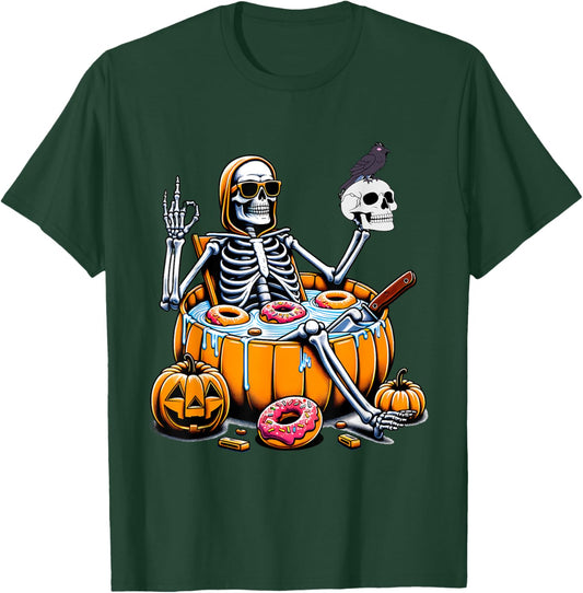 Halloween Just Chillin Skeleton Summerween Donut Women Men T-Shirt - T-Shirt | Forest