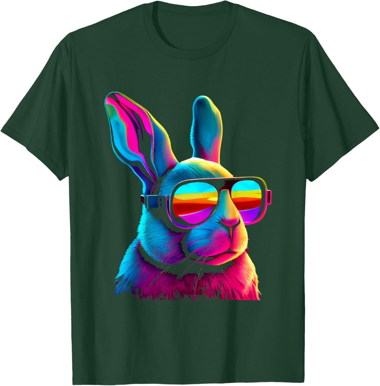 Psychedelic Rabbit Colorful Sunglasses Cool Vibe T-Shirt - T-Shirt | Forest