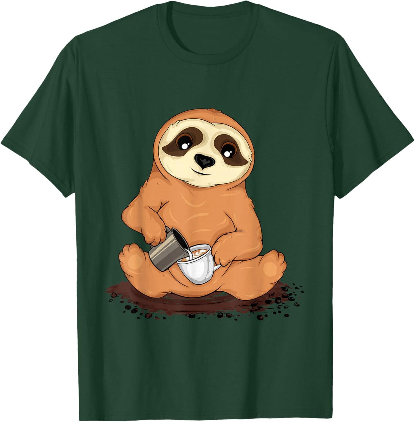 Cute Sloth Pours Latte Art Coffee Lover Barista T-Shirt - T-Shirt | Forest