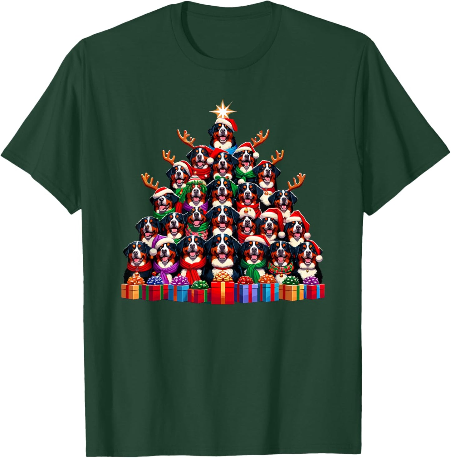 Christmas Tree Bernese Mountain Dog Berner T-Shirt - T-Shirt | Forest