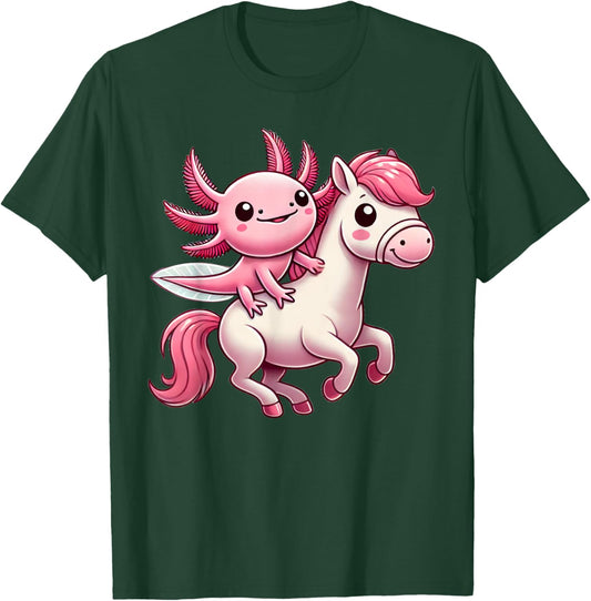 Kawaii Axolotl Horse Riding T-Shirt - T-Shirt | Forest