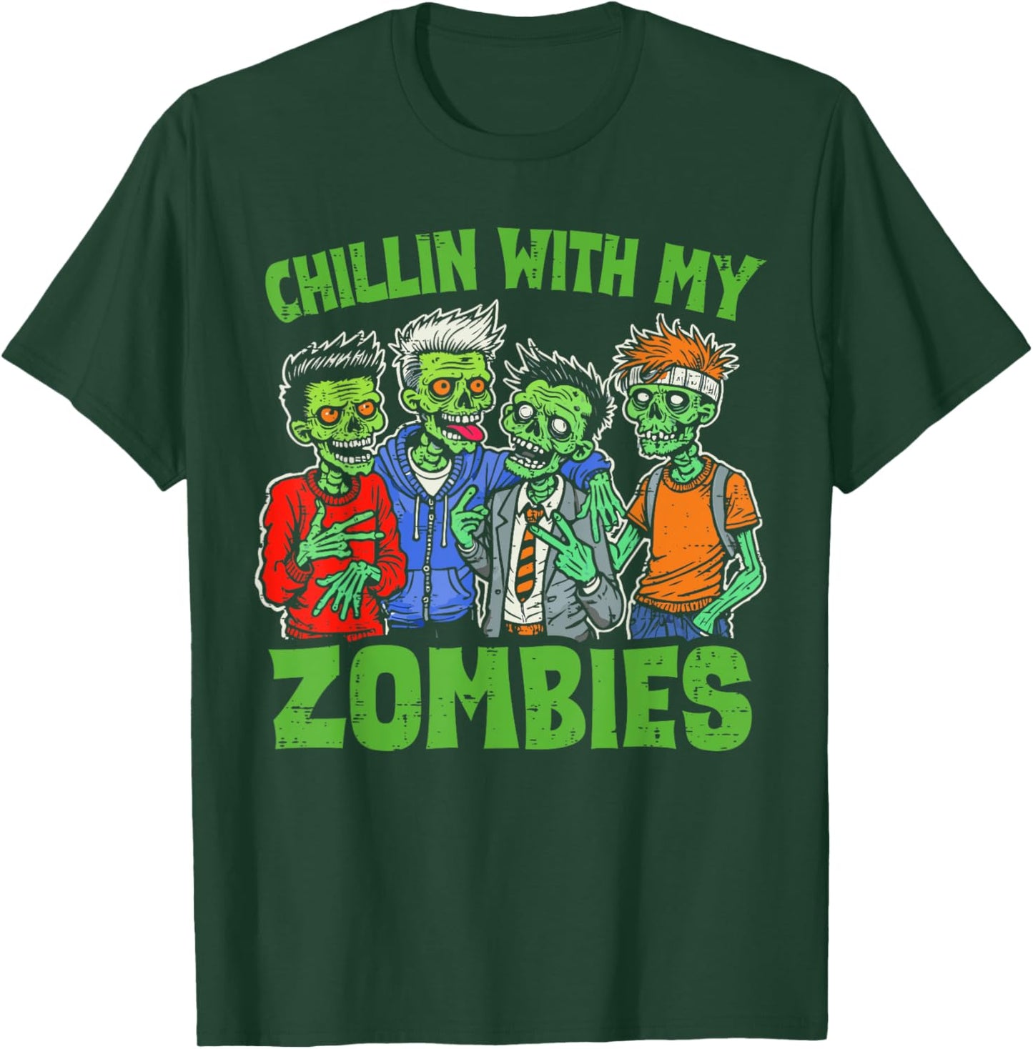 Chillin With My Zombies Halloween Funny Zombie Kids Boys T-Shirt - T-Shirt | Forest