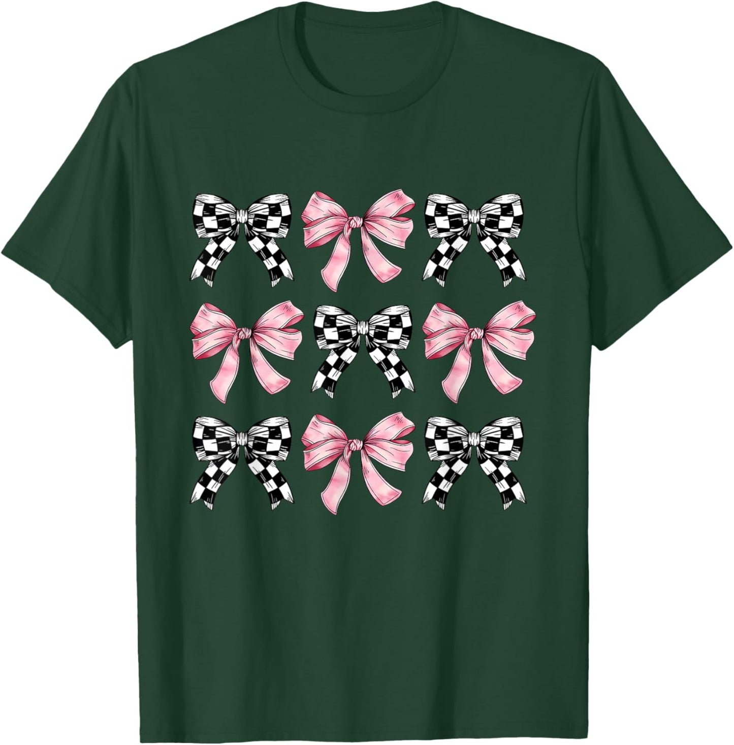 Pink Bows Cute Coquette Checkered Bow y2k Girl Aesthetic T-Shirt - T-Shirt | Forest