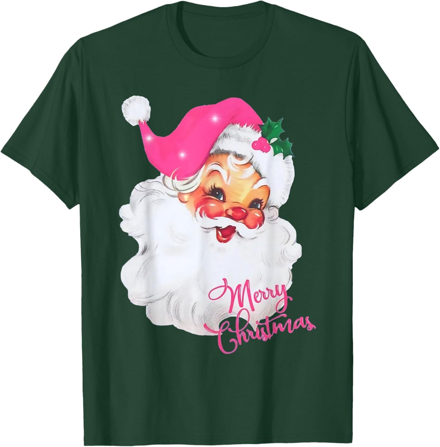 Vintage Pink Santa Claus Merry Christmas Pajamas Xmas Women T-Shirt - T-Shirt | Forest