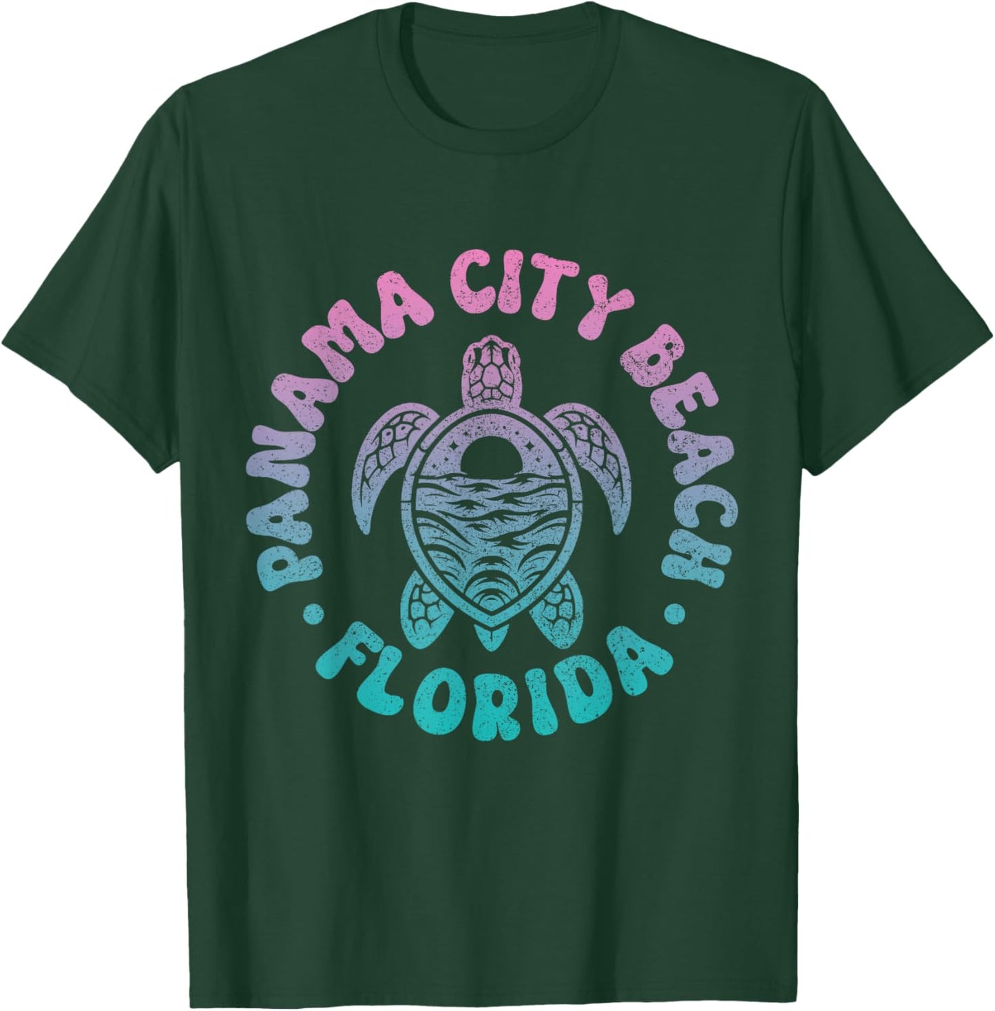 Panama City Beach Florida Sea Turtle Surfer Souvenir Retro T-Shirt - T-Shirt | Forest