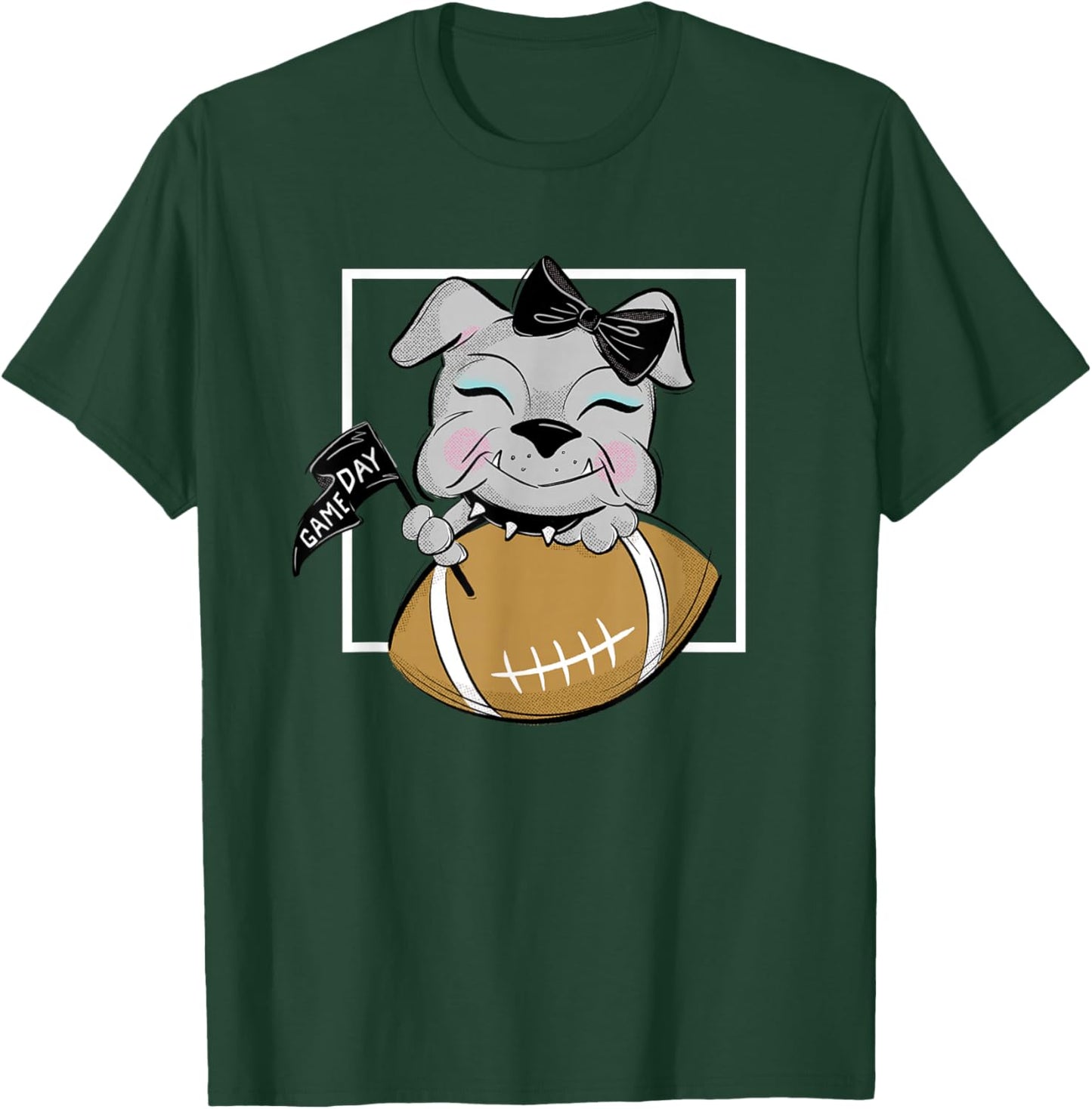 Cute Game Day Bulldog Women and Girls Football T-Shirt - T-Shirt | Forest