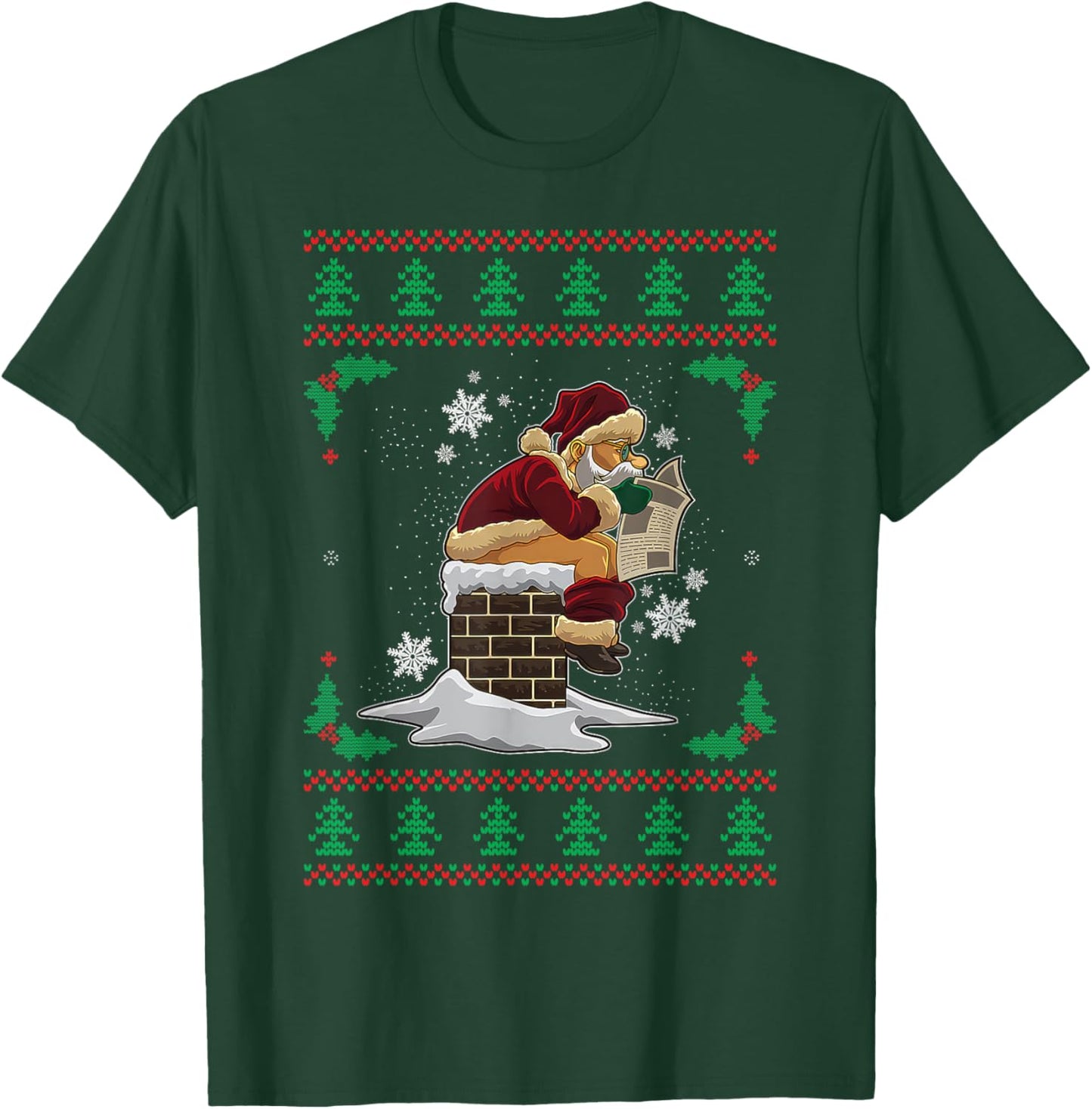 Funny Santa Pooping Down the Chimney Ugly Christmas Sweater T-Shirt - T-Shirt | Forest