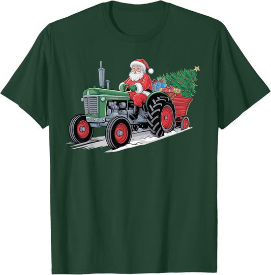 Santa Tractor Farm Truck Farmer Christmas Xmas Driving T-Shirt - T-Shirt | Forest