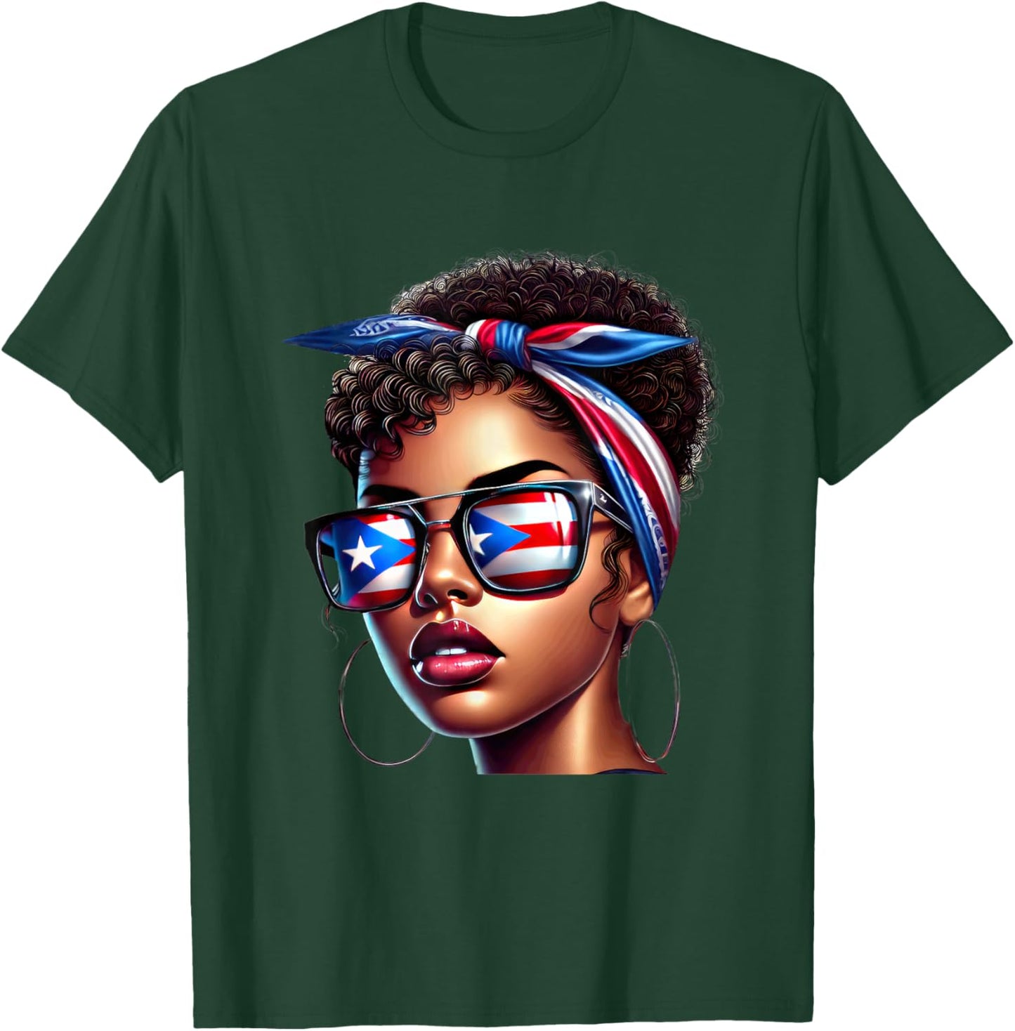 Afro Boricua Latina Puerto Rican Flag Bandana Sunglasses Fun T-Shirt - T-Shirt | Forest