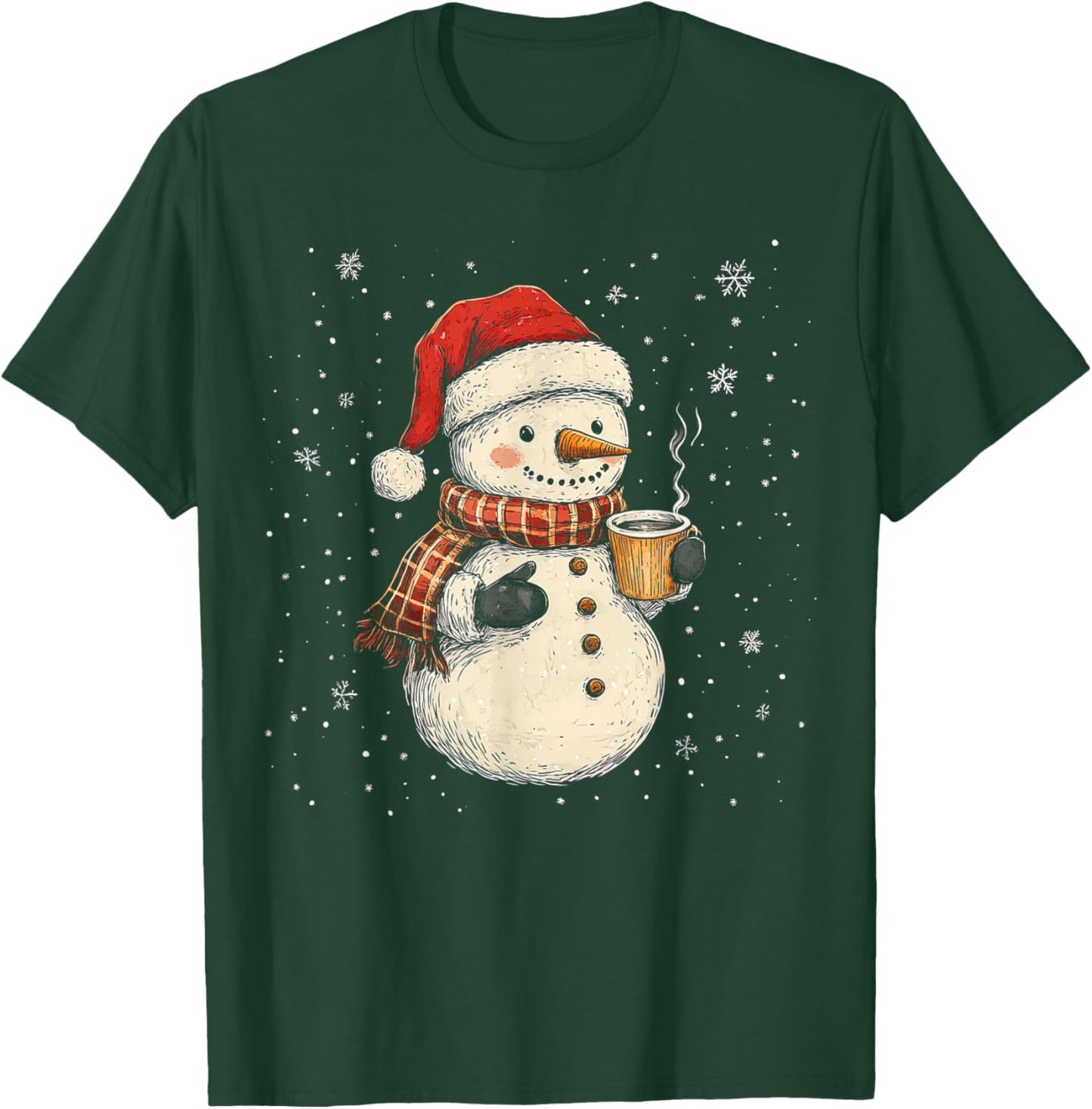 Cute Snowman Drink Coffee Winter Snowflake Snowman Christmas T-Shirt - T-Shirt | Forest