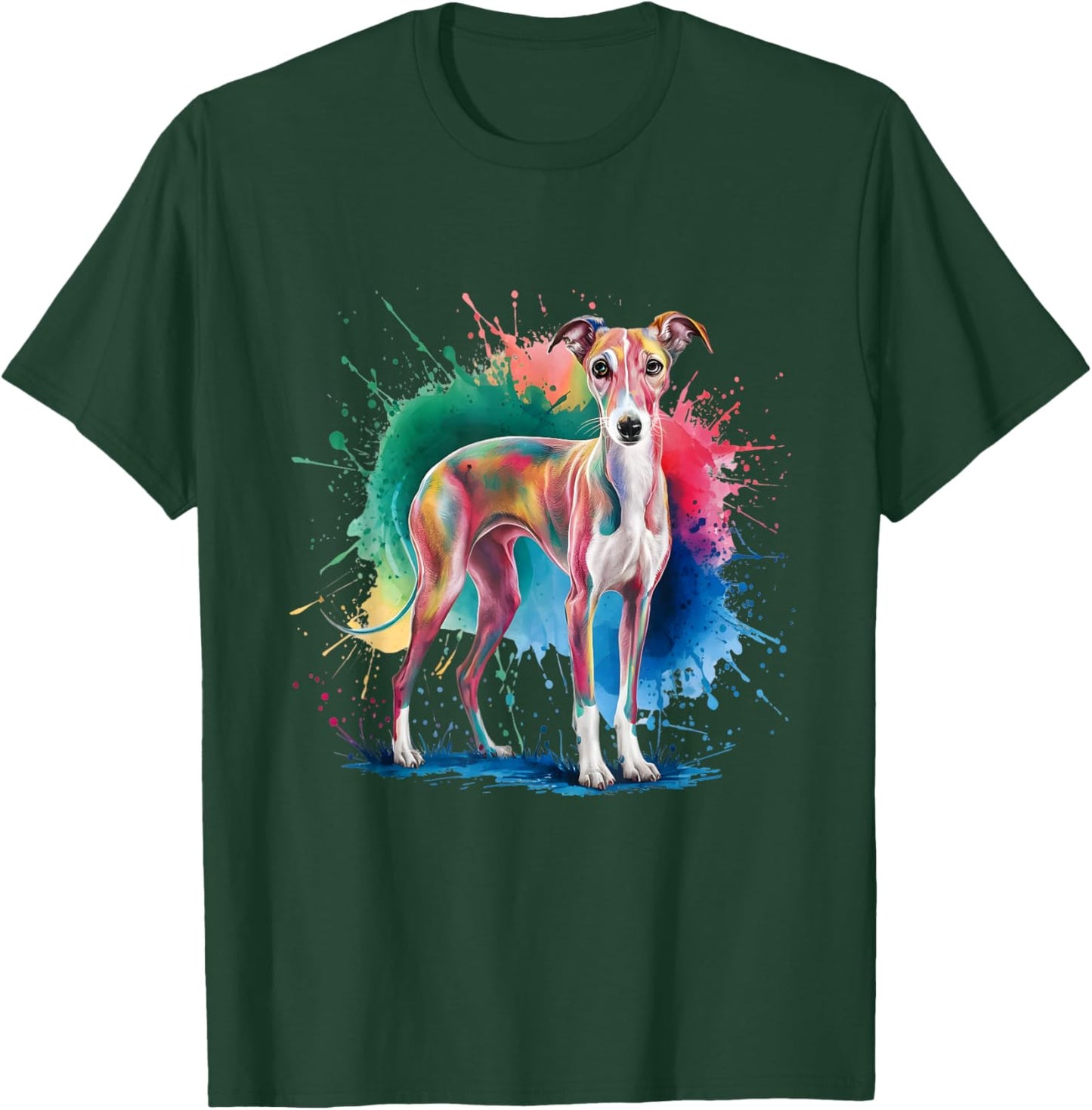Men Woman Colorful Watercolor Whippet T-Shirt - T-Shirt | Forest